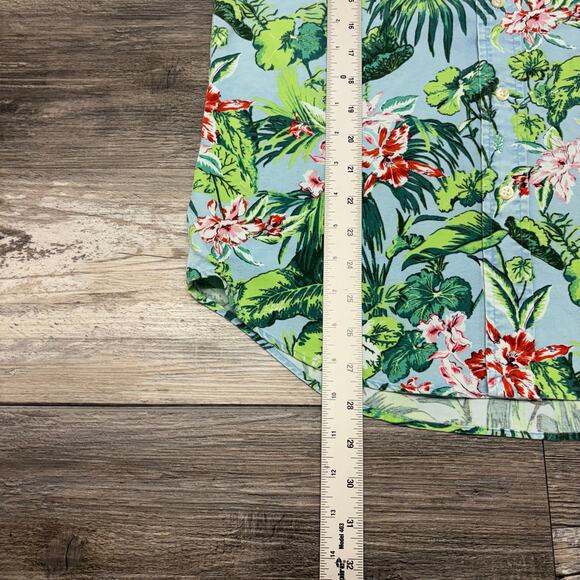 Ralph Lauren Green Blue Mens M Slim Fit Short Sleeve Button Down Hawaiian Shirt - Picture 7 of 10